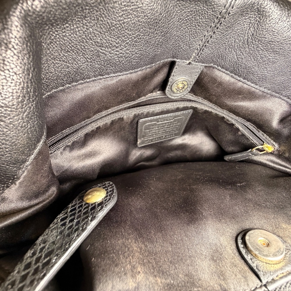 Coach Ashley Carry all Bag Black Pebbled Leather Snakeskin Trim Gold F19243 - Picture 14 of 15